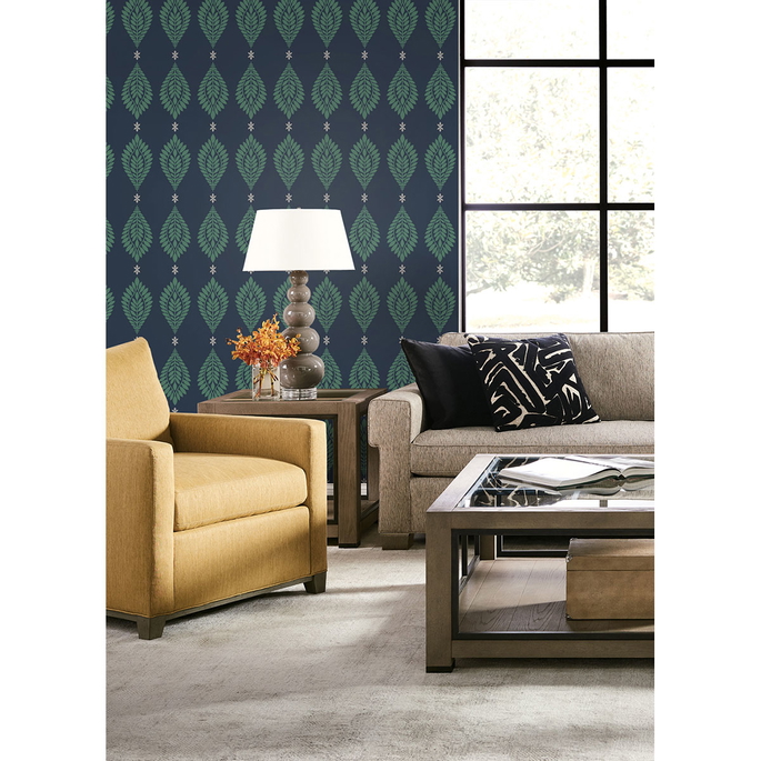 Lillian August Mirasol Palm Frond Midnight Blue &amp; Spearmint Wallpaper image 2 of 2