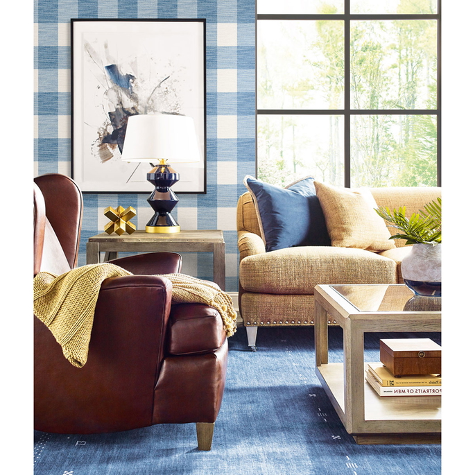 Lillian August Rugby Gingham Coastal Blue &amp; Ivory Wallpaper image 2 of 2