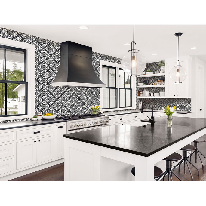 Lillian August Plumosa Tile Ebony &amp; Silver Wallpaper image 2 of 2