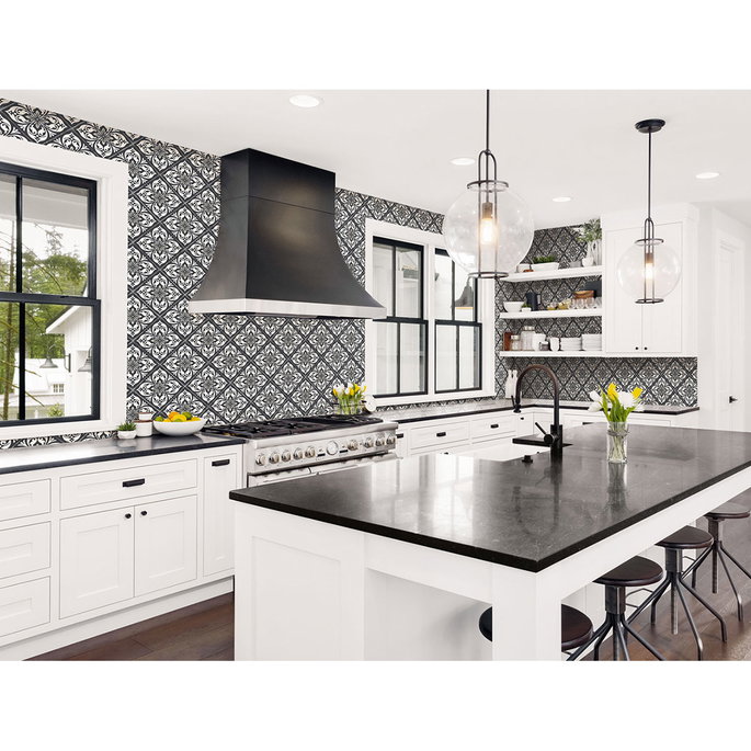 Lillian August Plumosa Tile Ebony &amp; Silver Wallpaper image 2 of 2