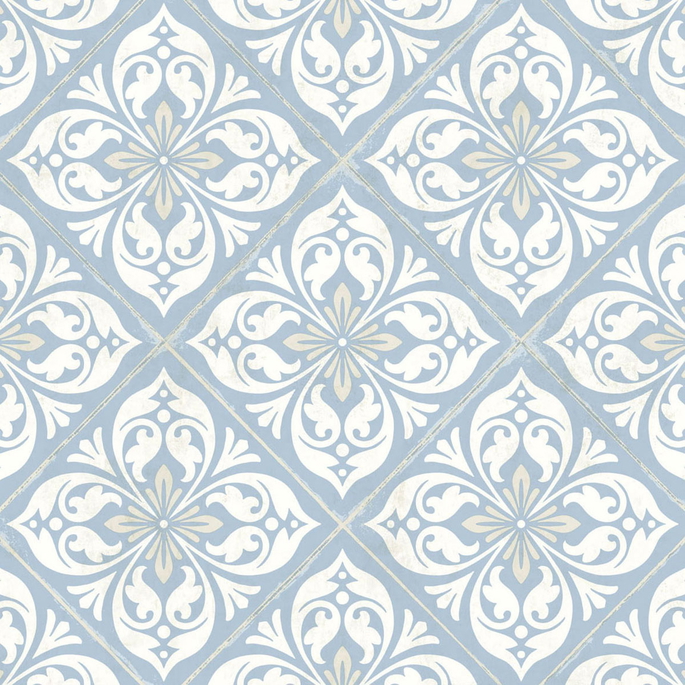 Lillian August Plumosa Tile Carolina Blue &amp; Arrowroot Wallpaper image 1 of 2