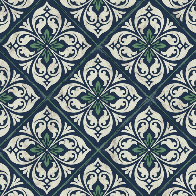 Lillian August Plumosa Tile Midnight Blue &amp; Spearmint Wallpaper image 1 of 2