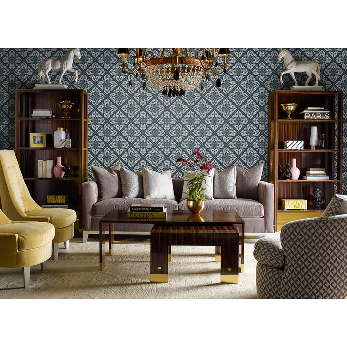 Lillian August Plumosa Tile Midnight Blue &amp; Spearmint Wallpaper image 2 of 2