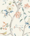 Lillian August Southport Floral Trail Eggshell/Melon/Carolina Blue Wallpaper
