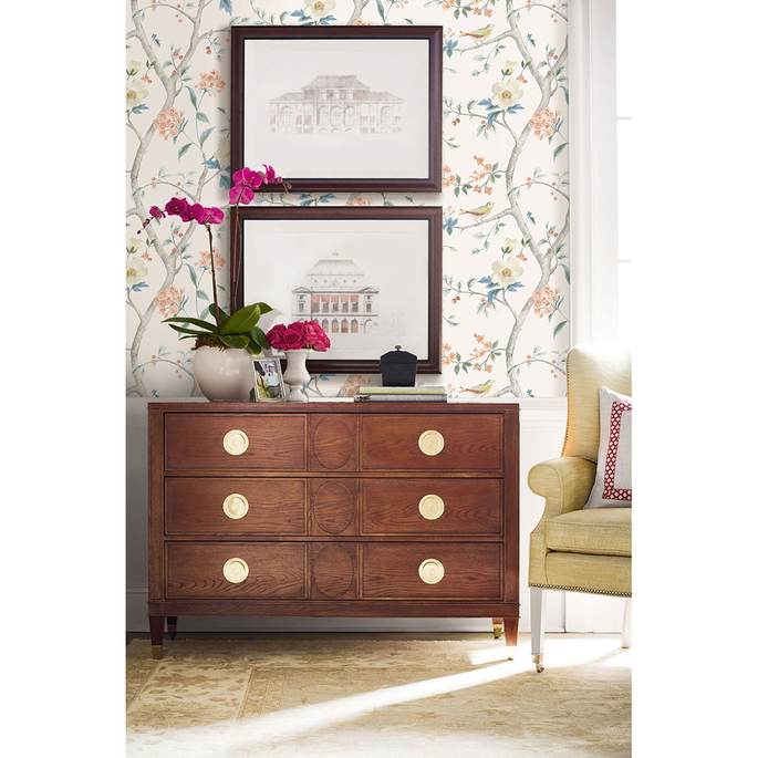 Lillian August Southport Floral Trail Eggshell/Melon/Carolina Blue Wallpaper image 2 of 2