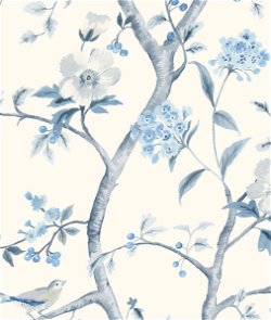 Lillian August Southport Floral Trail Eggshell & Blue Shale Wallpaper