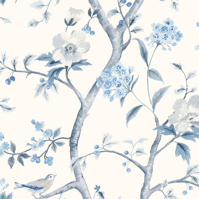 Lillian August Southport Floral Trail Eggshell &amp; Blue Shale Wallpaper image 1 of 2