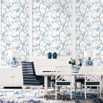Lillian August Southport Floral Trail Eggshell & Blue Shale Wallpaper