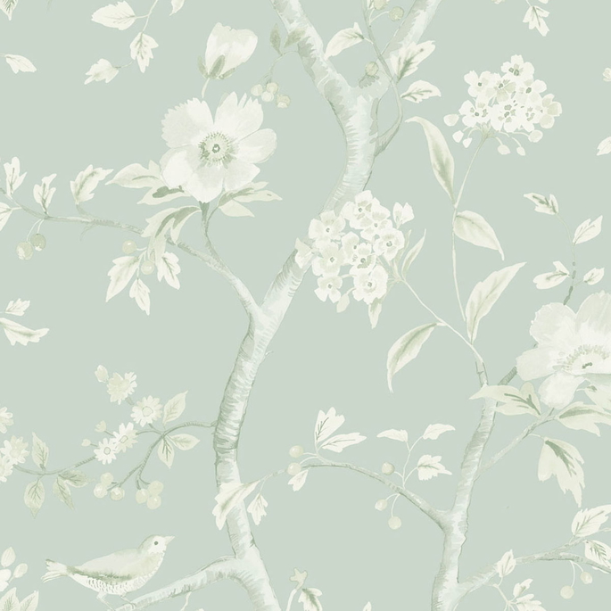 Lillian August Southport Floral Trail Sea Glass &amp; Ivory Wallpaper image 1 of 3