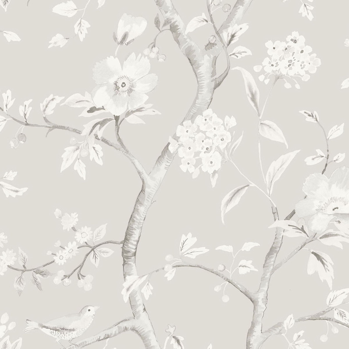 Lillian August Southport Floral Trail Metallic Silver &amp; Fog Wallpaper image 1 of 2