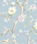 Lillian August Southport Floral Trail Sky Blue & Arrowroot Wallpaper
