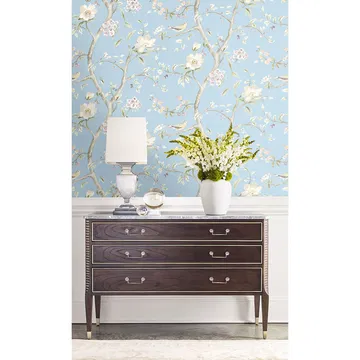 Lillian August Southport Floral Trail Sky Blue & Arrowroot Wallpaper