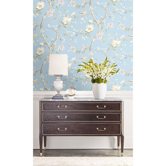 Lillian August Southport Floral Trail Sky Blue &amp; Arrowroot Wallpaper image 2 of 2