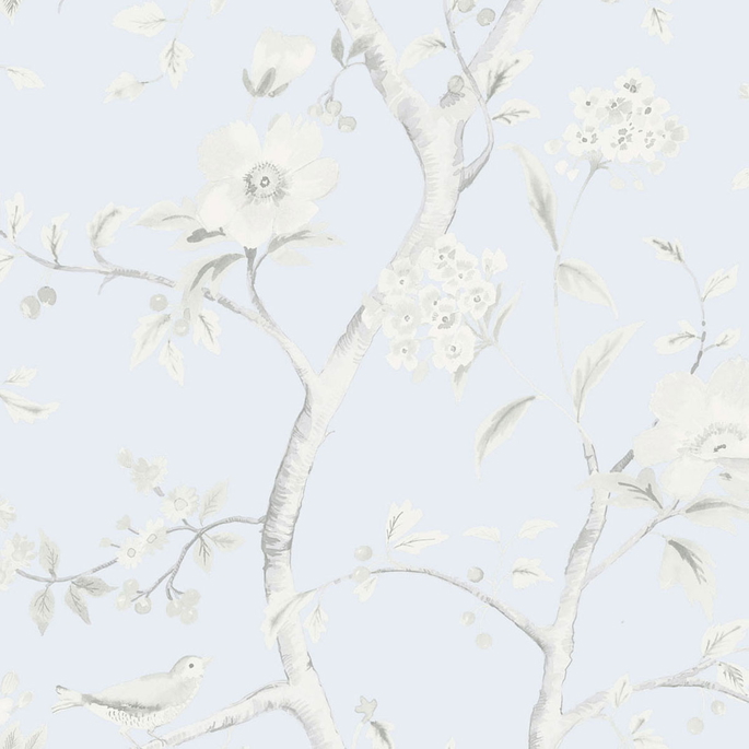 Lillian August Southport Floral Trail Blue Frost &amp; Cove Gray Wallpaper image 1 of 2