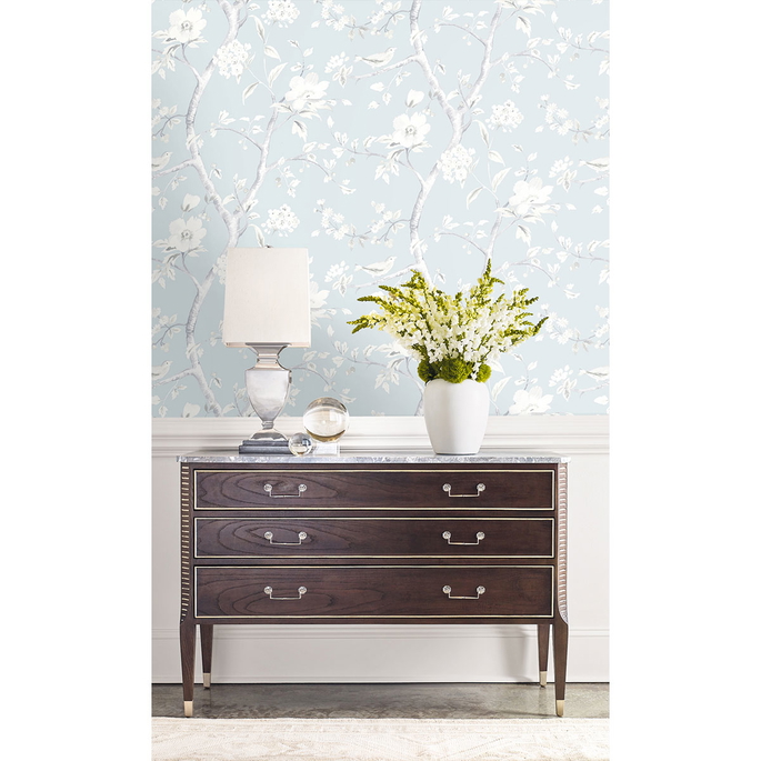 Lillian August Southport Floral Trail Blue Frost &amp; Cove Gray Wallpaper image 2 of 2
