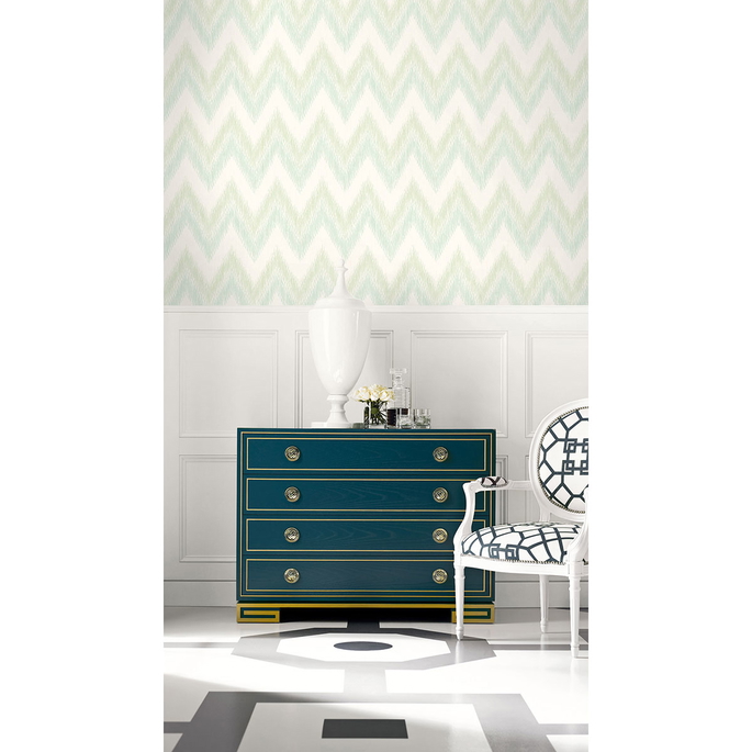 Lillian August Regent Flamestitch Stringcloth Sea Glass &amp; Eggshell Wallpaper image 2 of 2
