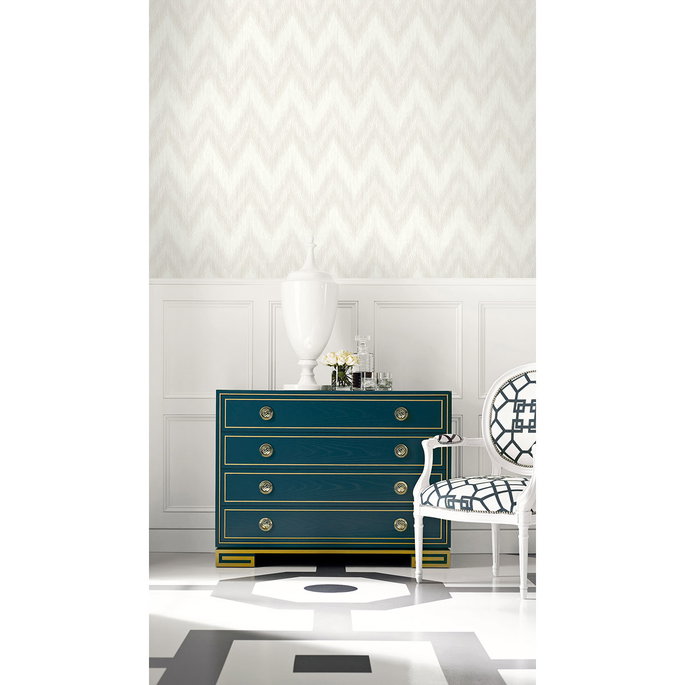 Lillian August Regent Flamestitch Stringcloth Winter Fog &amp; Eggshell Wallpaper image 2 of 2