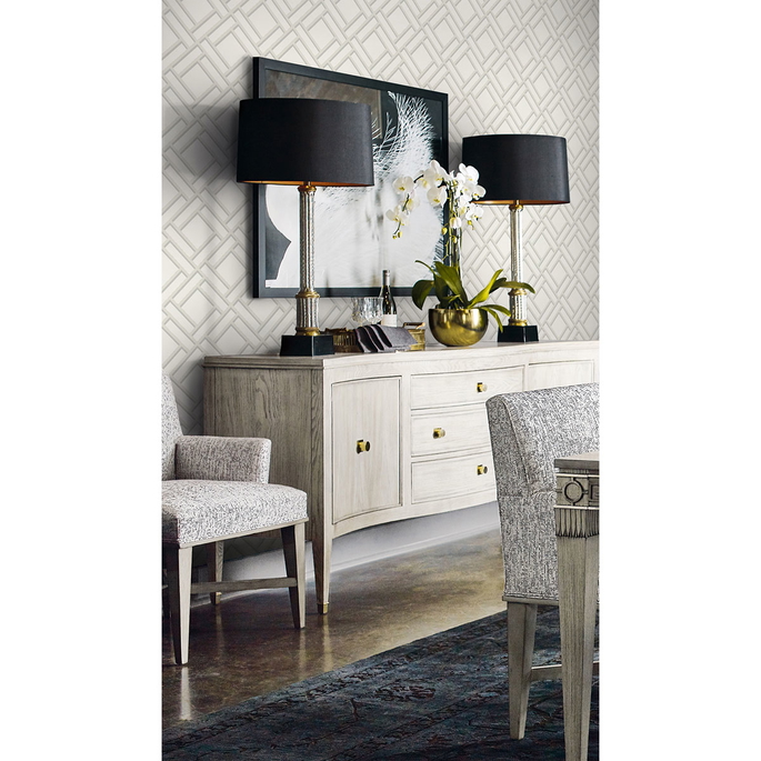 Lillian August Block Trellis Metallic Silver &amp; Eggshell Wallpaper image 2 of 2