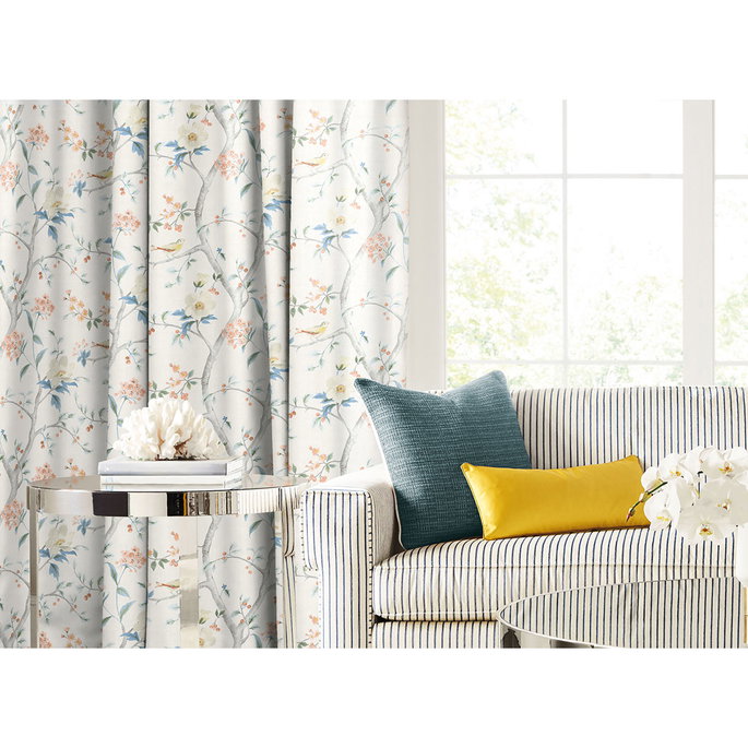 Lillian August Southport Floral Trail Eggshell/Melon/Carolina Blue Fabric image 2 of 2
