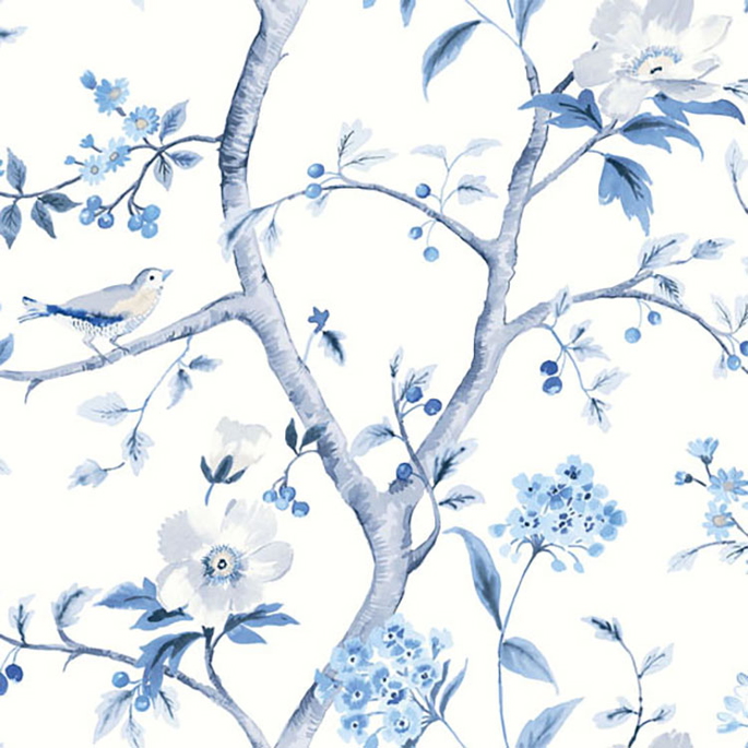 Lillian August Southport Floral Trail Eggshell &amp; Blue Shale Fabric image 1 of 2