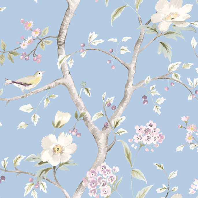 Lillian August Southport Floral Trail Sky Blue &amp; Arrowroot Fabric image 1 of 2