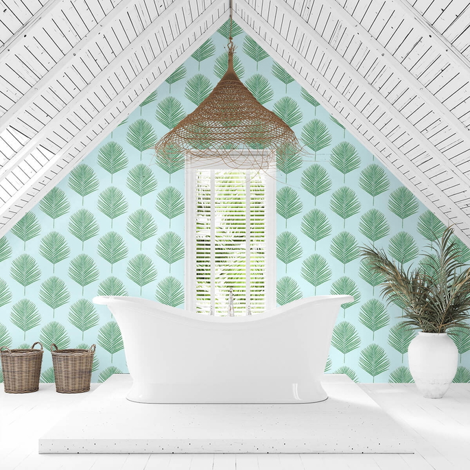 Lillian August Peel &amp; Stick Maui Palm Celeste &amp; Jade Wallpaper image 2 of 4