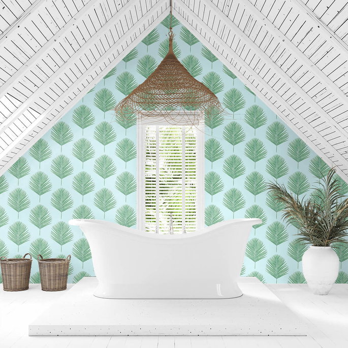 Lillian August Peel &amp; Stick Maui Palm Celeste &amp; Jade Wallpaper image 2 of 4