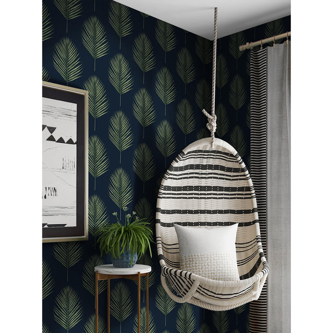 Lillian August Peel &amp; Stick Maui Palm Midnight Blue &amp; Paradise Green Wallpaper image 2 of 4