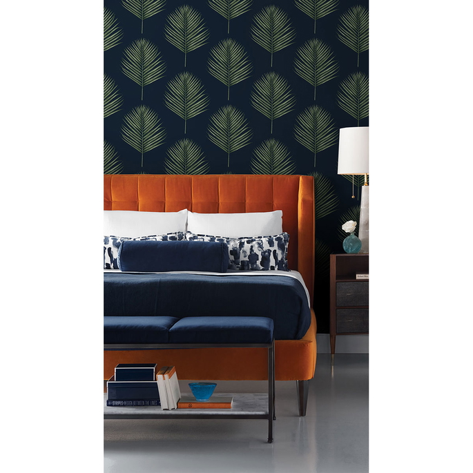 Lillian August Peel &amp; Stick Maui Palm Midnight Blue &amp; Paradise Green Wallpaper image 3 of 4