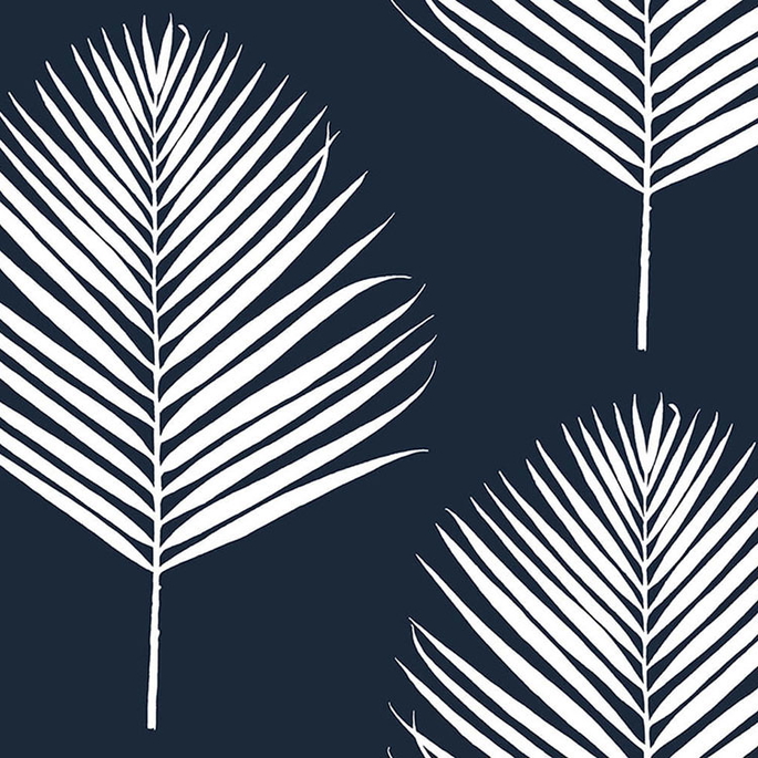 Lillian August Peel &amp; Stick Maui Palm Midnight Blue &amp; White Wallpaper image 1 of 4