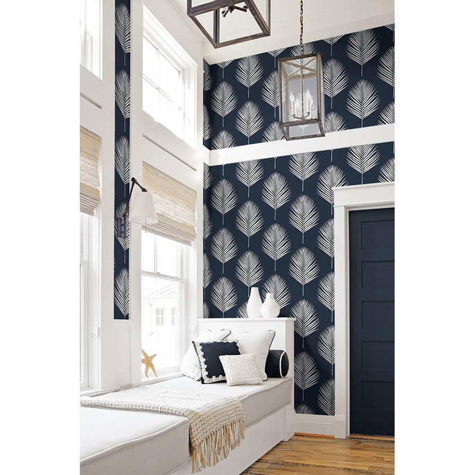 Lillian August Peel &amp; Stick Maui Palm Midnight Blue &amp; White Wallpaper image 2 of 4