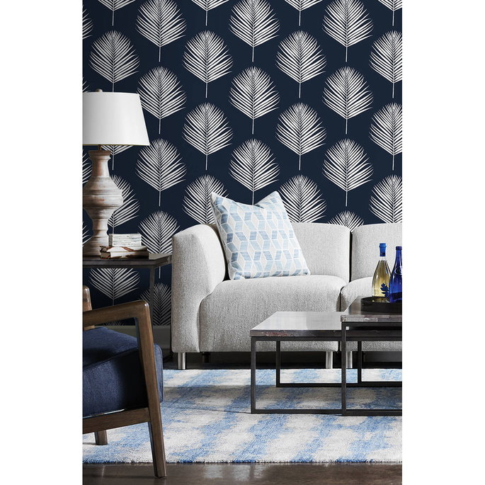 Lillian August Peel &amp; Stick Maui Palm Midnight Blue &amp; White Wallpaper image 3 of 4
