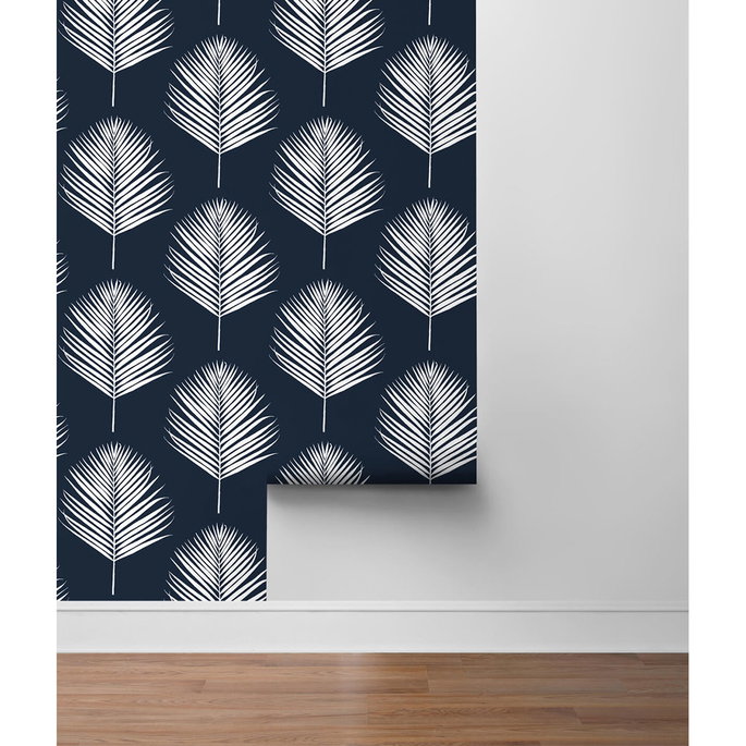 Lillian August Peel &amp; Stick Maui Palm Midnight Blue &amp; White Wallpaper image 4 of 4
