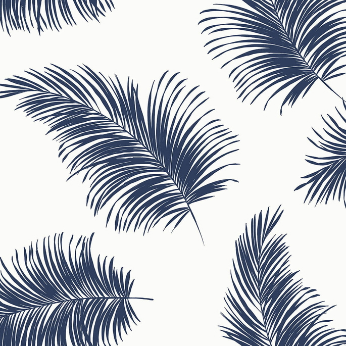 Lillian August Peel &amp; Stick Tossed Palm White &amp; Navy Wallpaper image 1 of 4