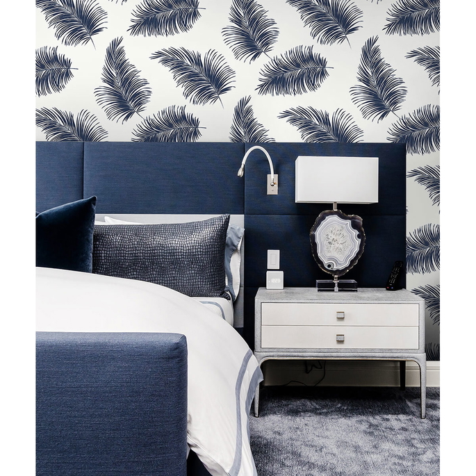 Lillian August Peel &amp; Stick Tossed Palm White &amp; Navy Wallpaper image 2 of 4