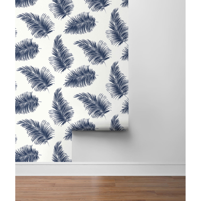 Lillian August Peel &amp; Stick Tossed Palm White &amp; Navy Wallpaper image 4 of 4