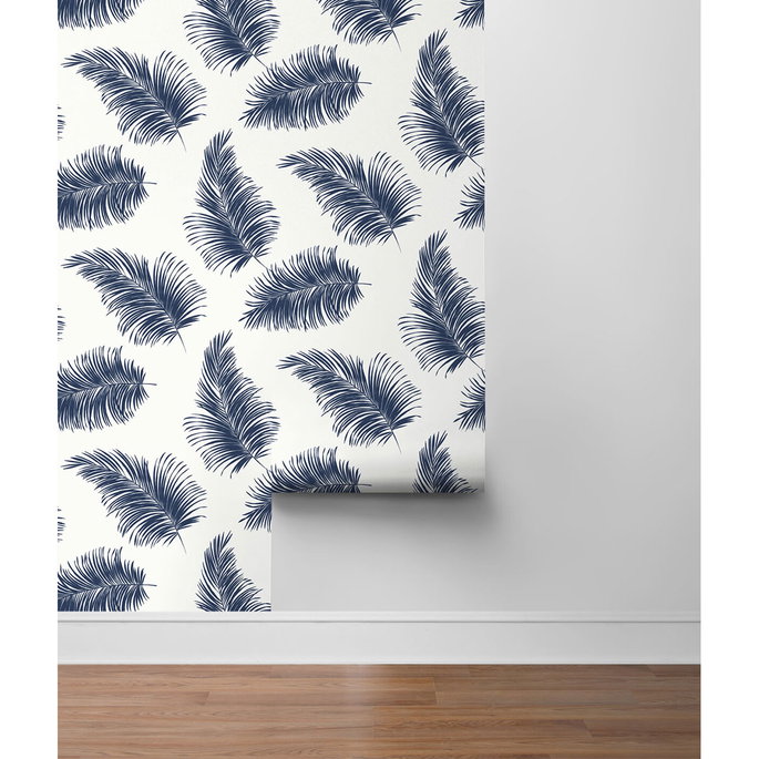 Lillian August Peel &amp; Stick Tossed Palm White &amp; Navy Wallpaper image 4 of 4