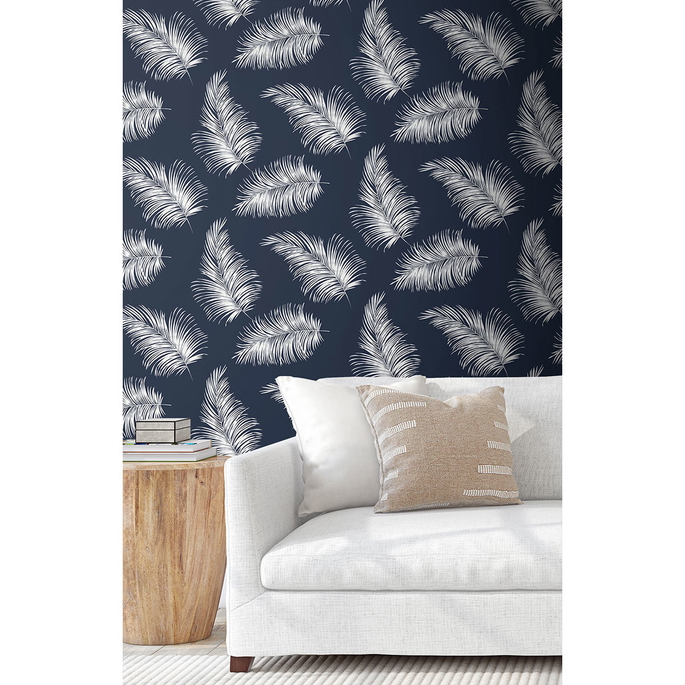 Lillian August Peel &amp; Stick Tossed Palm Navy Blue Wallpaper image 2 of 4