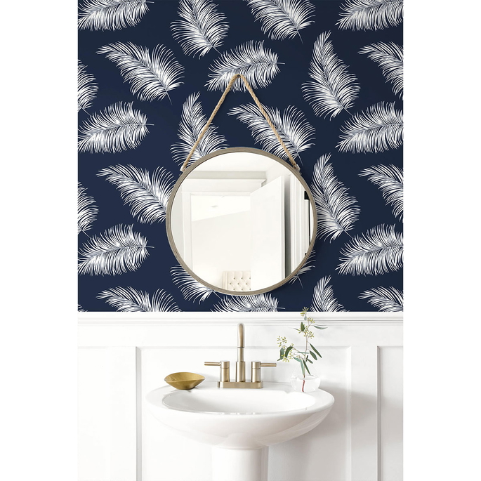Lillian August Peel &amp; Stick Tossed Palm Navy Blue Wallpaper image 3 of 4