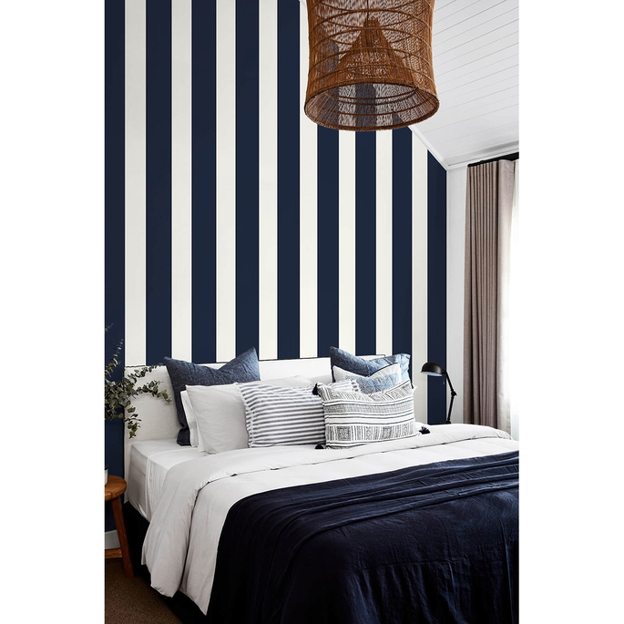 Lillian August Peel &amp; Stick Designer Stripe Midnight Blue &amp; White Wallpaper image 3 of 4