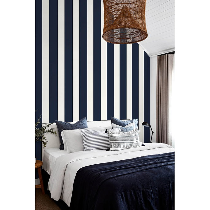 Lillian August Peel &amp; Stick Designer Stripe Midnight Blue &amp; White Wallpaper image 3 of 4