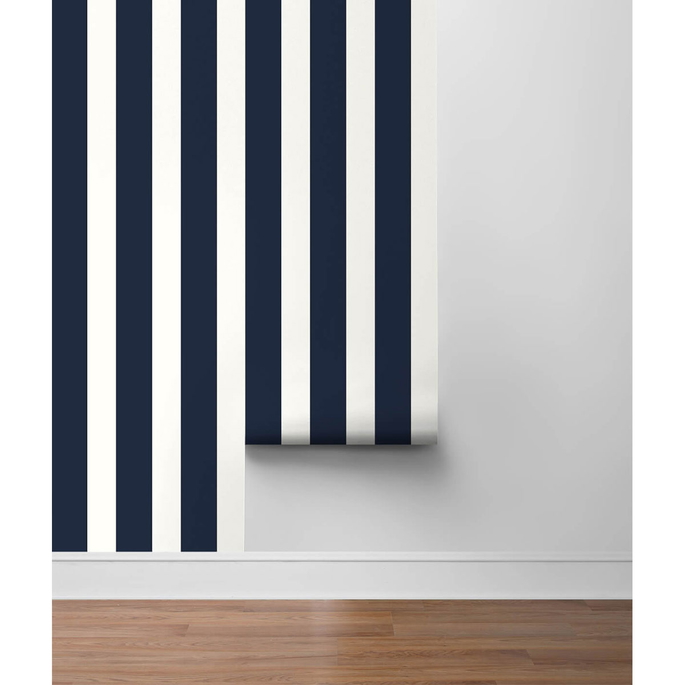 Lillian August Peel &amp; Stick Designer Stripe Midnight Blue &amp; White Wallpaper image 4 of 4