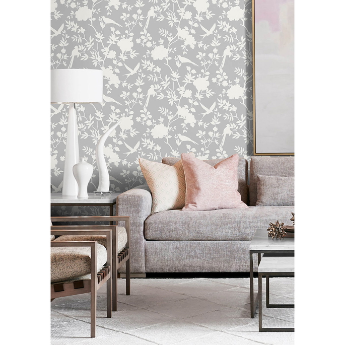 Lillian August Peel &amp; Stick Mono Toile Harbor Mist Wallpaper image 2 of 4