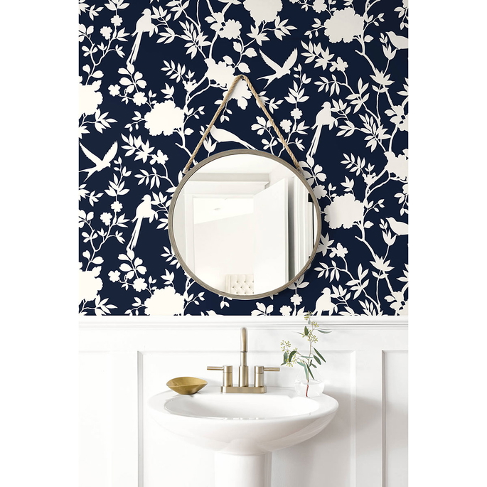 Lillian August Peel &amp; Stick Mono Toile Midnight Blue Wallpaper image 2 of 4