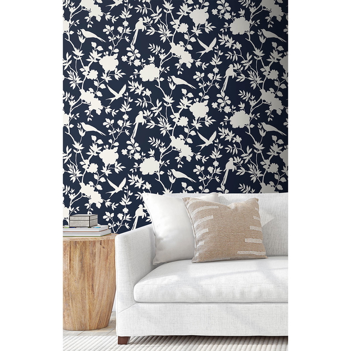 Lillian August Peel &amp; Stick Mono Toile Midnight Blue Wallpaper image 3 of 4