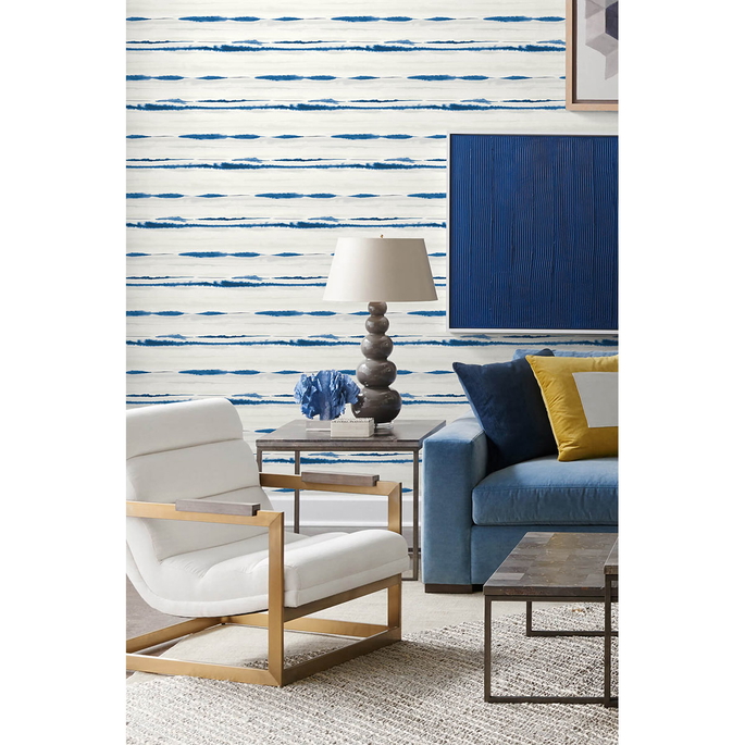 Lillian August Peel &amp; Stick Horizon Stripe Blue Oasis Wallpaper image 2 of 3