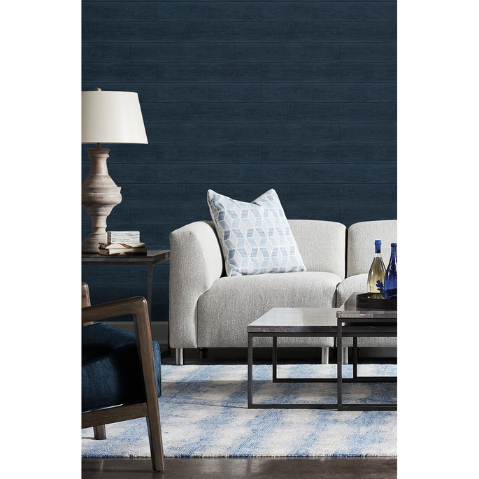 Lillian August Peel &amp; Stick Rustic Shiplap Denim Blue Wallpaper image 2 of 4