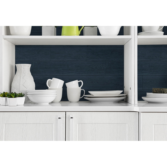 Lillian August Peel &amp; Stick Rustic Shiplap Denim Blue Wallpaper image 3 of 4