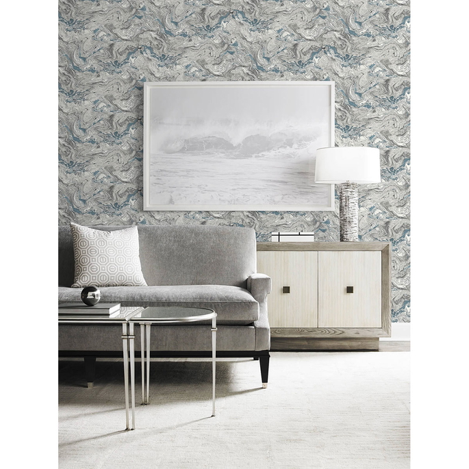 Lillian August Peel &amp; Stick Faux Marble Lunar Rock &amp; Cerulean Wallpaper image 2 of 4