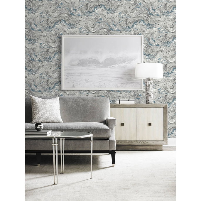 Lillian August Peel &amp; Stick Faux Marble Lunar Rock &amp; Cerulean Wallpaper image 2 of 4